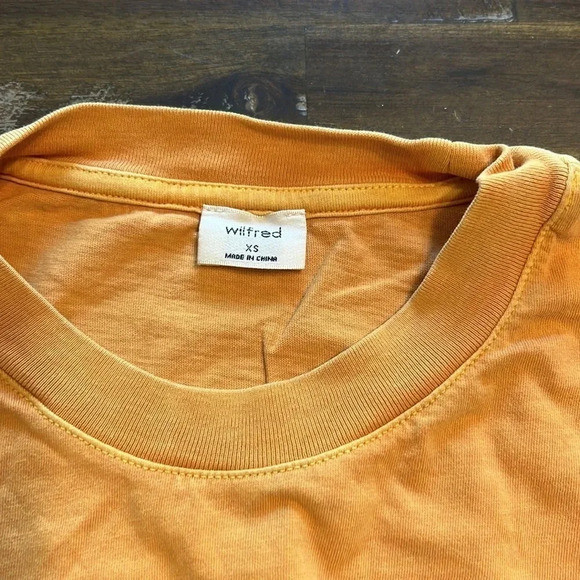 Aritzia Wilfred Free Mustard Yellow T-Shirt Tee Cinched Cropped Cotton XS - Picture 2 of 6